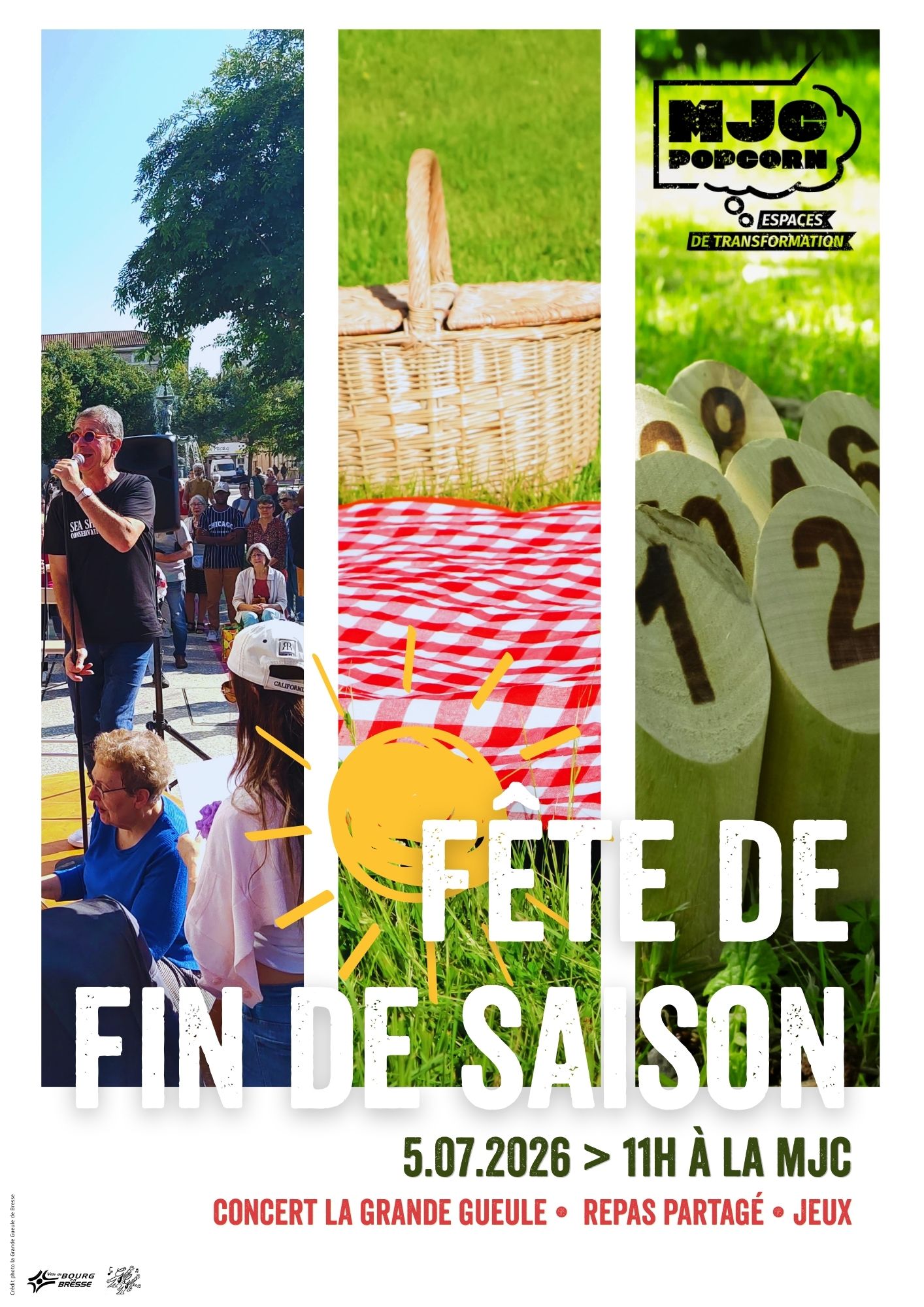 Affiche Fête de fin de saison MJC Pop Corn Bourg-en-Bresse 2026
